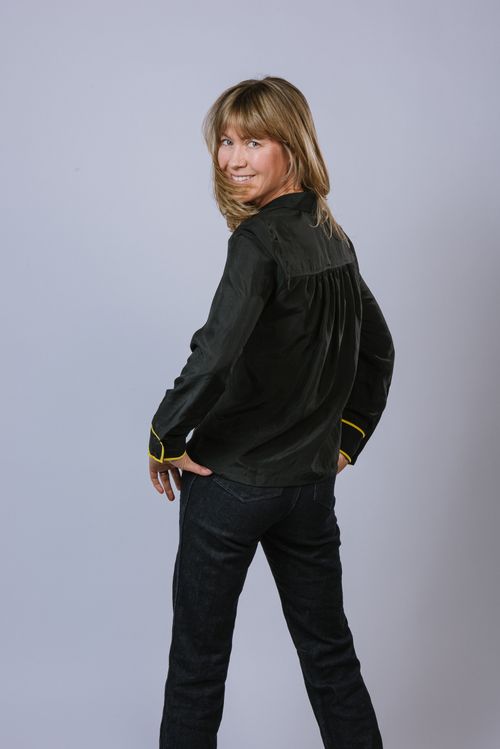 Wasp Silk Shirt with Yellow Velvet Trim